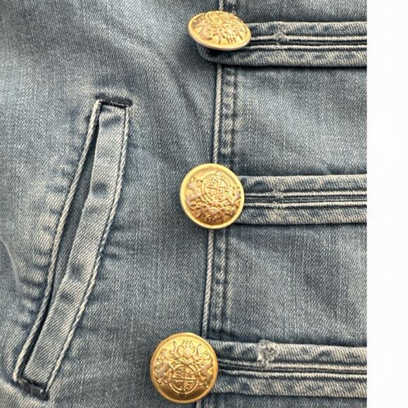 Free People Women's Fitted Military Denim Jean Jacket Indigo Blue Size Large - Picture 7 of 9